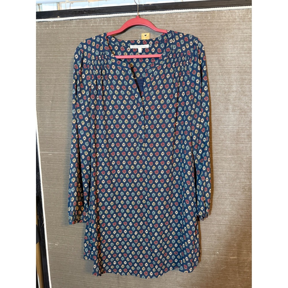 Daniel Rainn Navy Blue Medallion Print Long Sleeve Tunic Dress 50513PR1 L